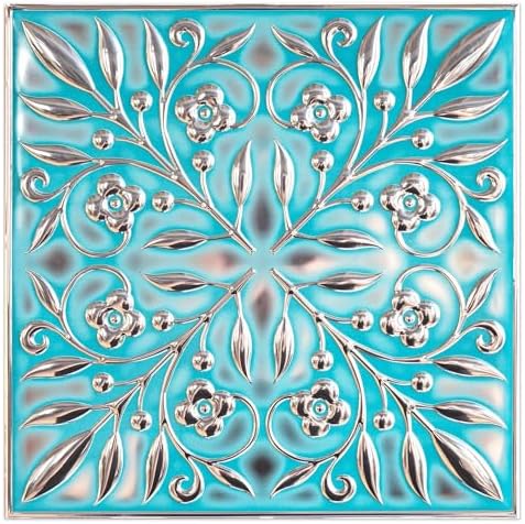 Peel and Stick Metal Tiles, Teal & Silver Leaves by WallWear