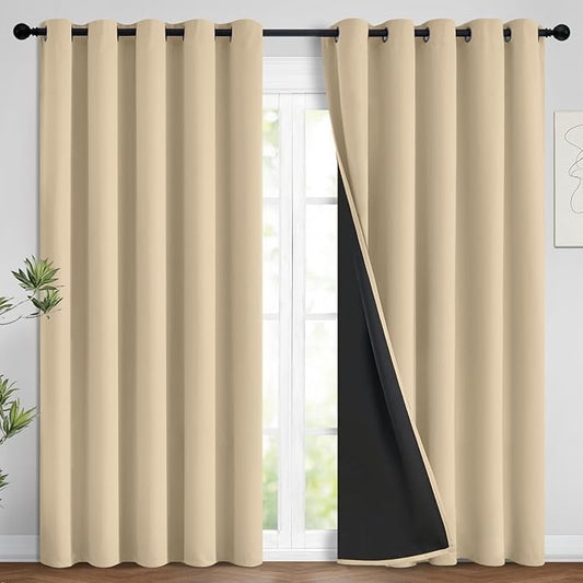 Yakamok Beige 100% Blackout Curtains, Thermal Insulated Total Blackout Drapes by Yakamok