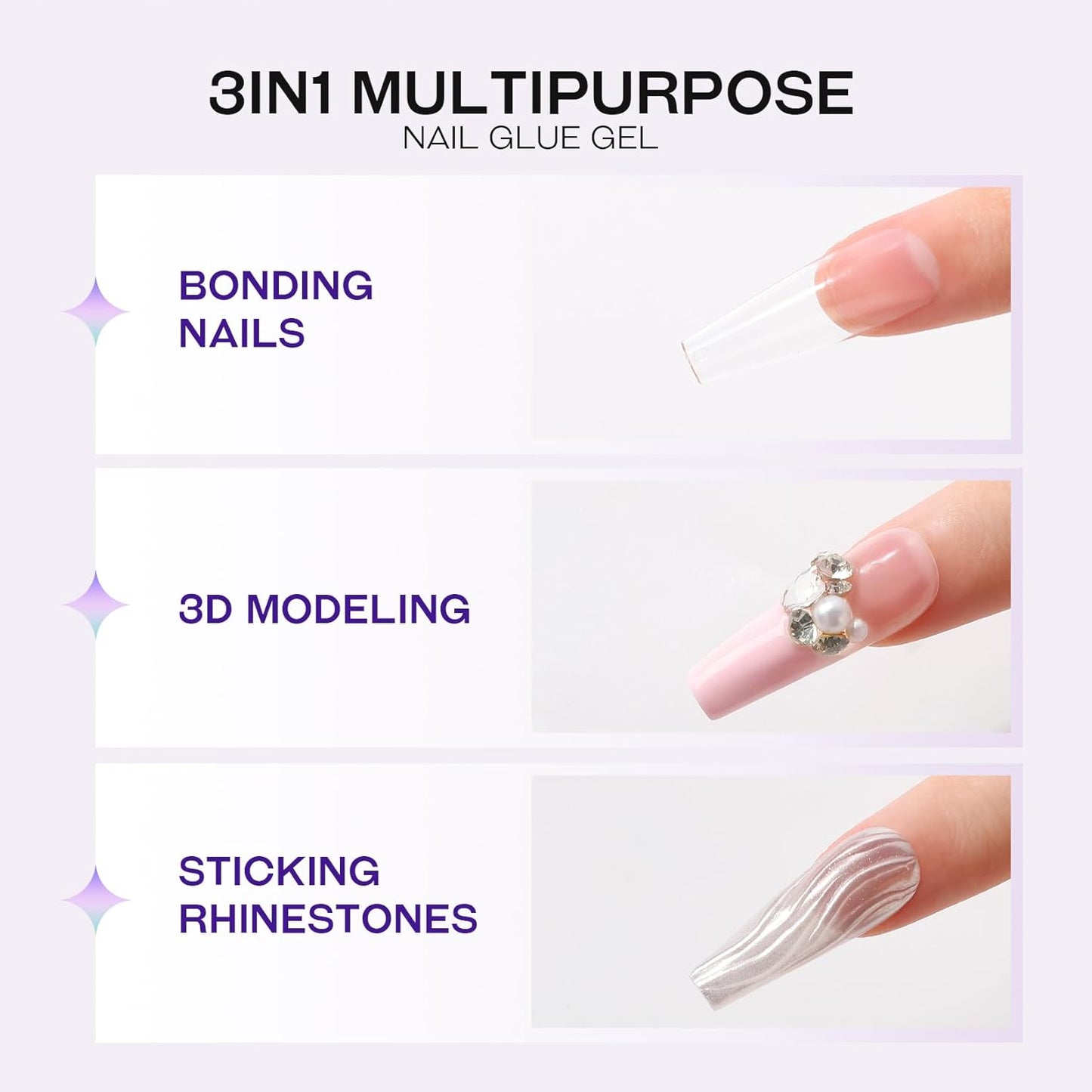 Soft Solid Nail Glue Gel: Clear Nail Gel for Press on Fake Nails Tips 20g for UV Cure Light Acrylic Builder Adhesive Gel Extension Strong Supplies