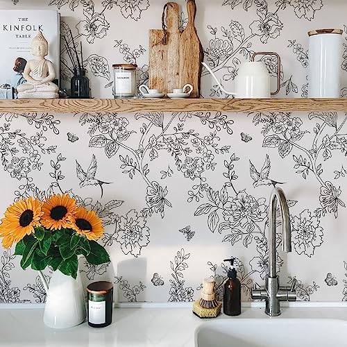 Froluya Black and White Floral Wallpaper Peel and Stick 17.7in×196.8in - Image 6