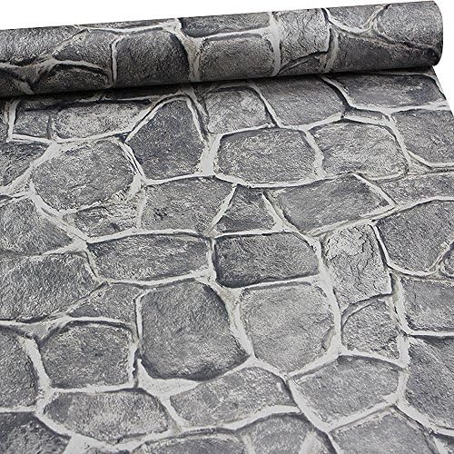Stone Wallpaper Peel and Stick Castle Contact Paper, Dark Grey, 11 Yards by ZeroStage