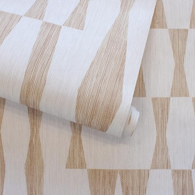 Tempaper Beige Textured Faux Grasscloth Geo Removable Peel and Stick Wallpaper - Image 8
