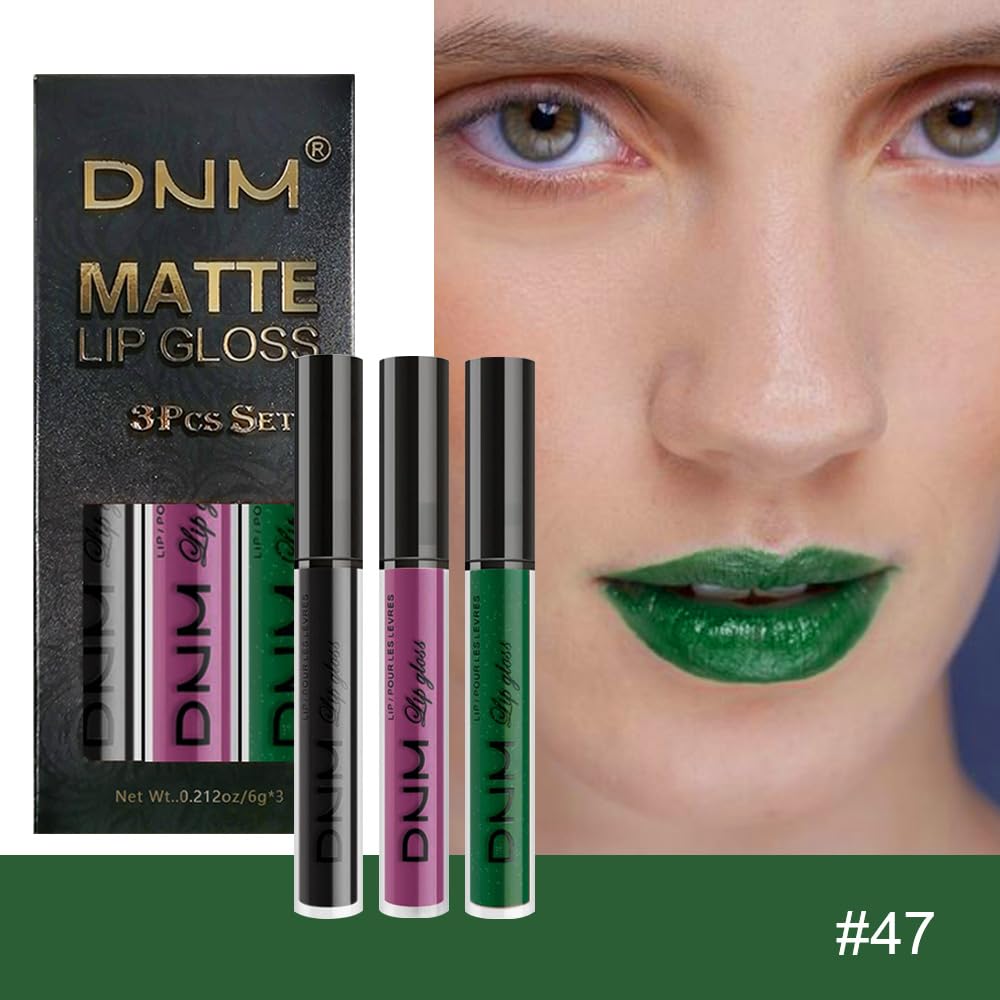 evpct 3Pcs Dark Black Grape Plum purple Emerald Green Matte Liquid Lipstick Lip Stain Sets for Women Matte+Lipstick Long Lasting 24 hr Hours Magic Lipstick 24 Hours original Waterproof 18#