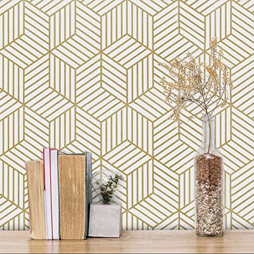 MelunMer Geometric Contact Paper Peel and Stick Wallpaper Gold 17.7”×197” by MelunMer