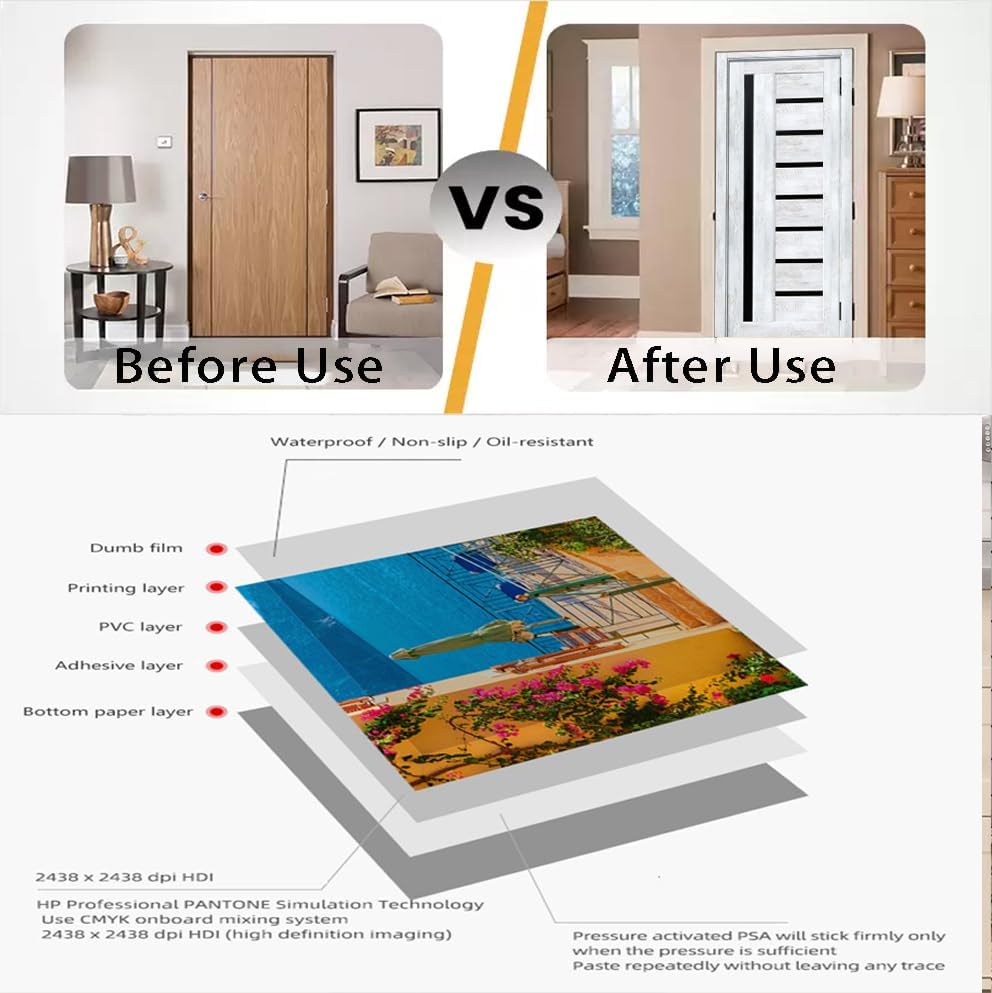 Removable Door Mural Decal, Self-Adhesive Wooden Door Wallpaper, Peel & Stick - Image 5