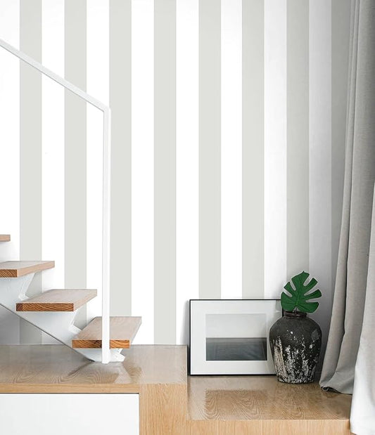Guvana 17.7"x472" Grey and White Peel and Stick Wallpaper Striped Contact Paper by Guvana