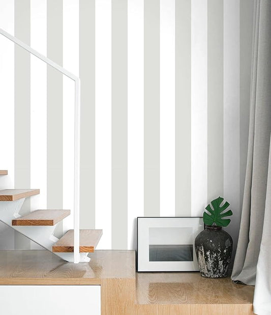 Guvana 17.7"x197" Striped Peel and Stick Wallpaper Grey and White Contact Paper by Guvana