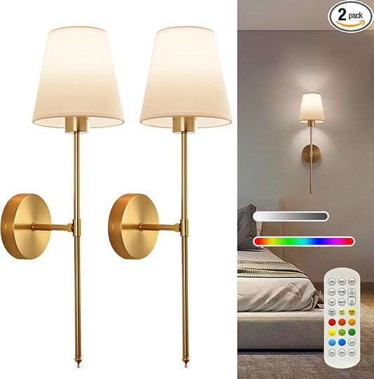 Battery Operated Wall Sconce Set of 2, Cordless Wall Lamps by Cyaruy