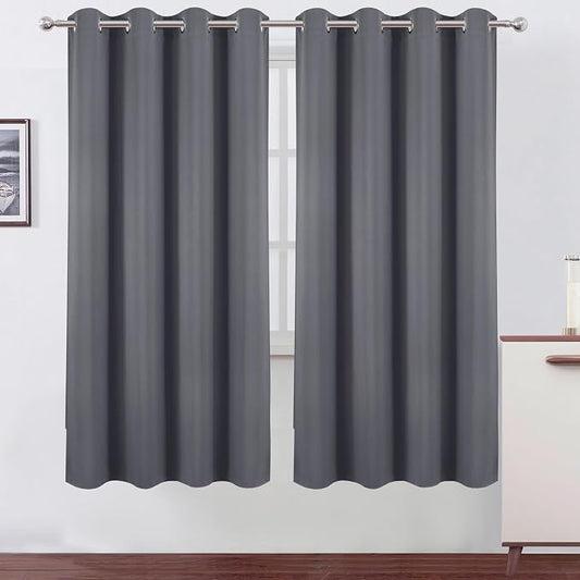 LEMOMO Blackout Curtains 66 x 72 Inch Long Grey Curtains Set of 2 Panels Room by Lemomo