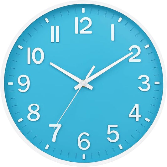 HZDHCLH Wall Clocks Battery Operated, Wall Clock Blue and White 8 inch Wall by HZDHCLH
