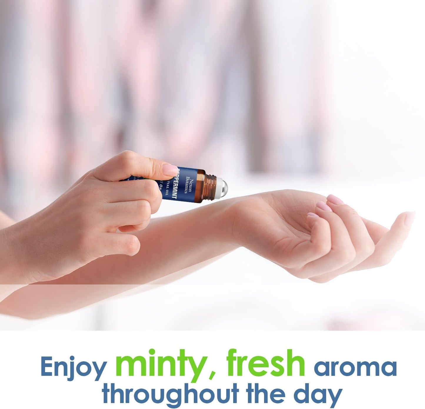 Peppermint Essential Oil Roll-On 10 ml - Pure, Natural & Prediluted Oil Blend Roller with Fresh Minty Aroma - Aromatherapy & Headache Relief - Nexon Botanics