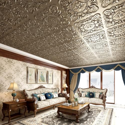 Art3dwallpanels Drop Ceiling Tiles, 24 x 24 Inch, 12 Pack, Antique Gold - Image 5
