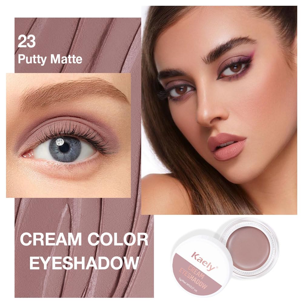 Kaely Single Cream Eyeshadow Pot, Putty Matte Eye Shadow for Older Women High Pigmented Waterproof, Natural Eyeshadow Palette Makeup Brightener, sombras en crema para ojos, Blendable, 23