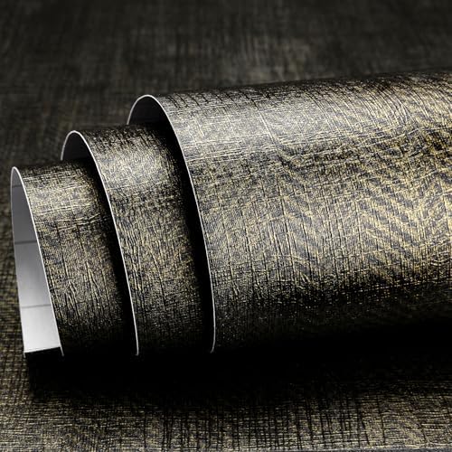 Black Gold Wallpaper Peel and Stick Linen Grasscloth Wallpaper 17.7x80" by HelloWall