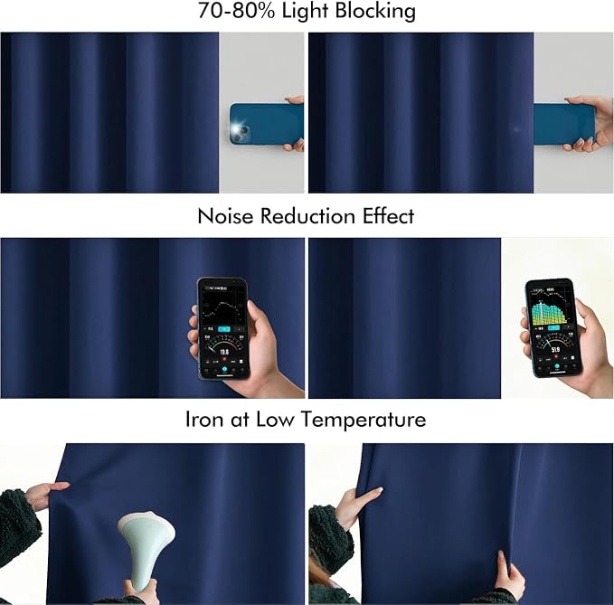MIULEE Navy Blue Back Tab Blackout Curtains 102 Inch Long 2 Panels Set - Image 5