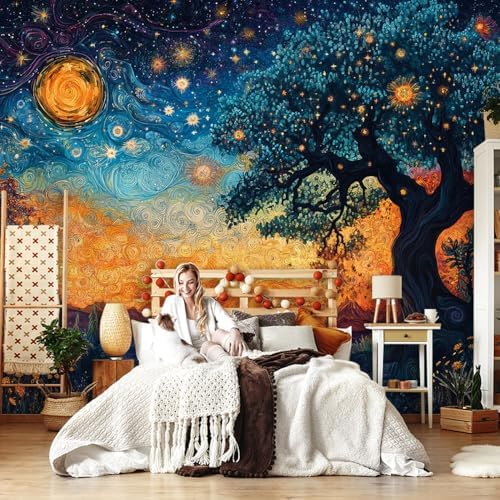 Colorful Large Wall Mural Wallpaper Starry Sky Trees Landscape Van Gogh - Image 3