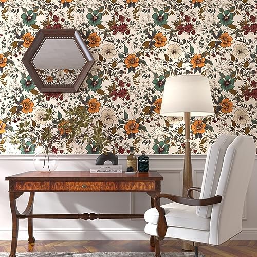 Danodoi Yellow Vintage Floral Peel and Stick Wallpaper 17.5" x 78" - Image 3