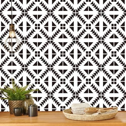 Jeweluck Black and White Geometric Peel and Stick Wallpaper 17.7” × 118.1” by Jeweluck