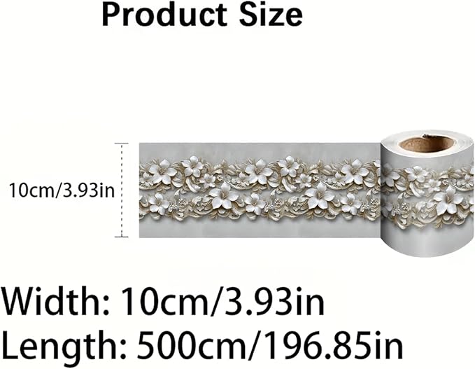 Beige Floral Wallpaper Border 196x4 Inch Peel and Stick Wall Border Removable - Image 4