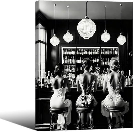 Vintage Black and White Framed Wall Art Trendy Women Drink Cocktail Posters by FuSatisYilife