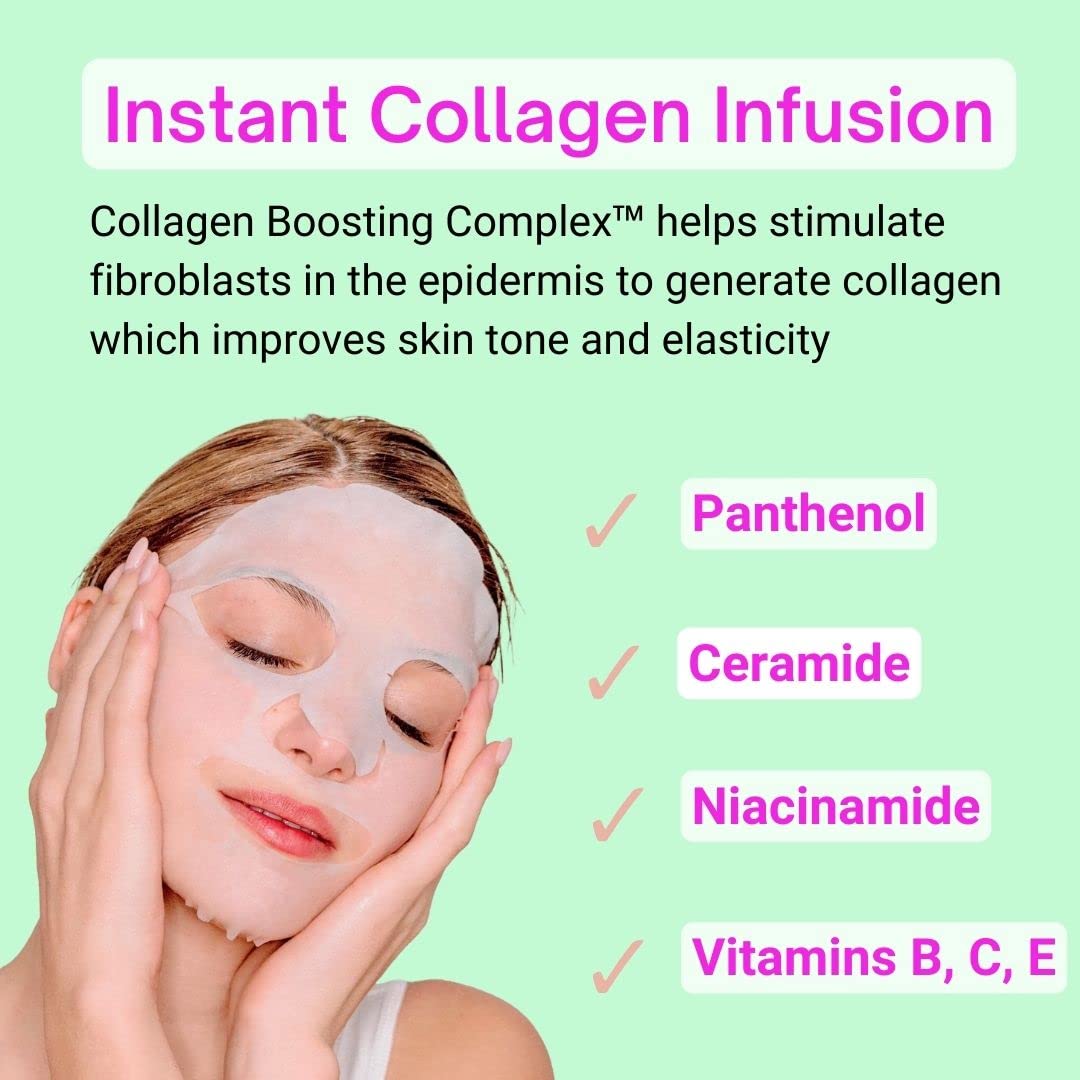 Plumping Face Masks (10-Pack) Korean Skincare Infused with Collagen, Snow Jelly, Panthenol, Niacinamide & Ceramide - Volumizing Solution for Fuller, Youthful Skin