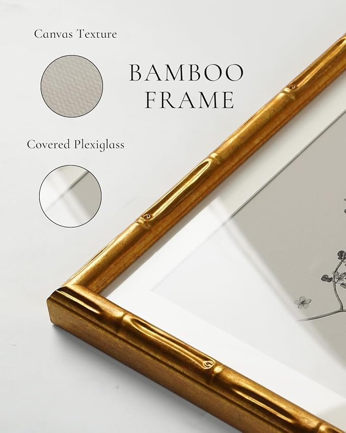 InSimSea Gold Bamboo Framed Canvas Wall Art, Minimalist Lavender Botanical - Image 5