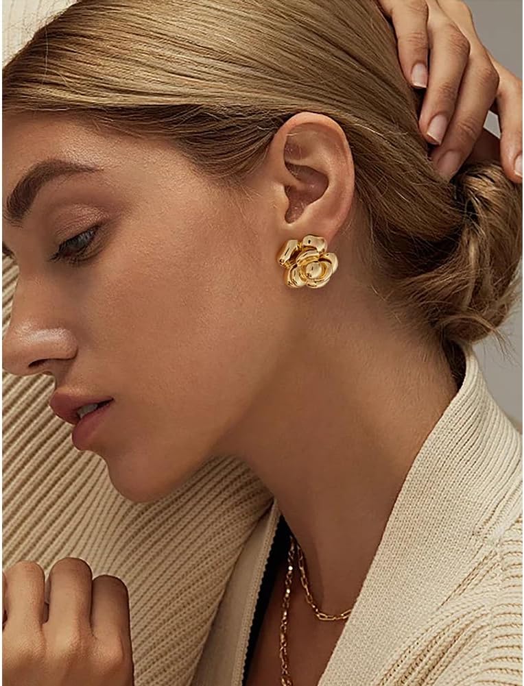 CLASSYZINT Gold/White/Red/Black Flower Stud Earrings For Women