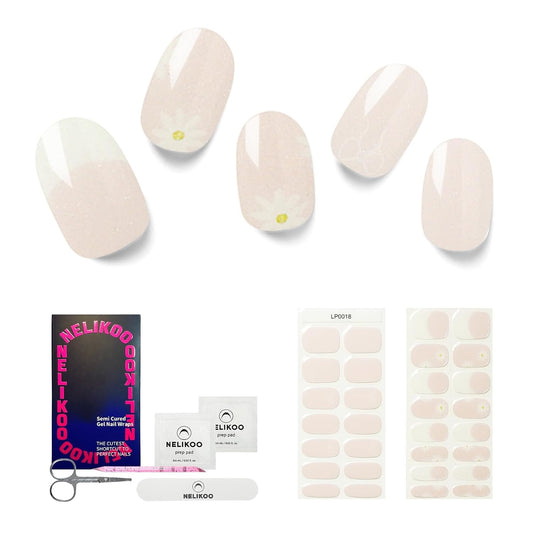 Semi Cured Gel Nail Strips, 30 pcs Stikers, Wraps, Salon-Quality, Easy to Apply, 2 Weeks Long Lasting (Daisy Delight)