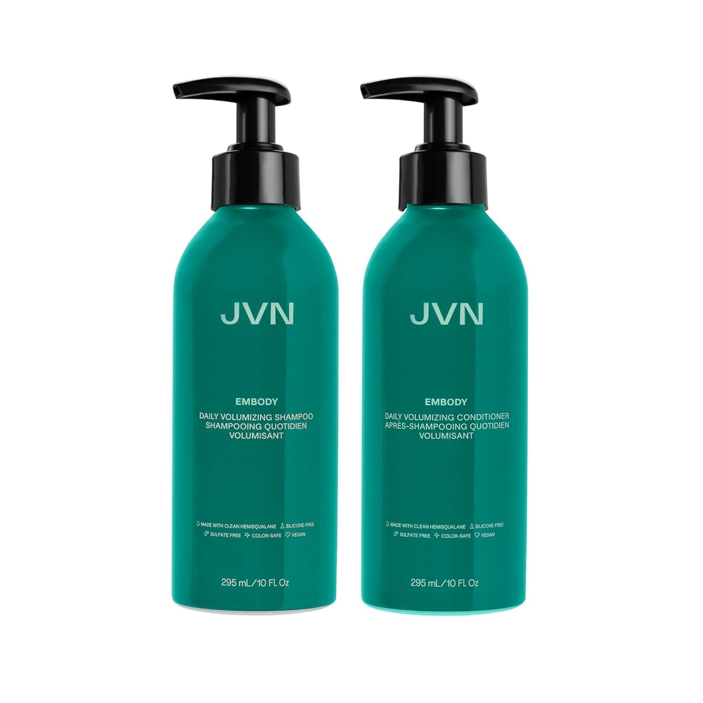 JVN Embody Volumizing Shampoo & Conditioner Bundle (20 Fl Oz), Clean, Embody Collection, All Hair Types, Adds Fullness and Restores Shine, Sulfate Free