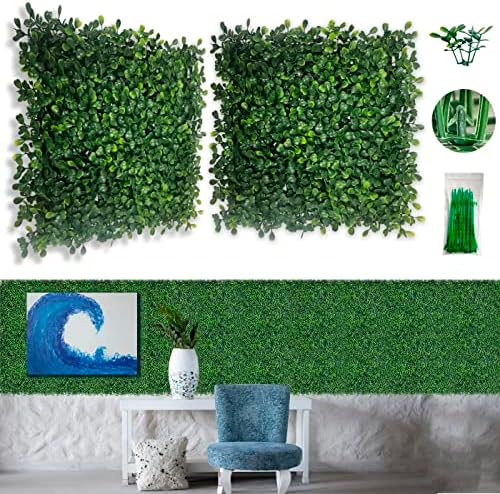 Bybeton 24pk 10"x10" Fake Boxwood Greenery Backdrop Privacy Fence Screen by BYBETON