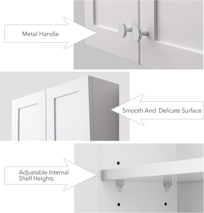 VANIRROR White Wall Mount Cabinet, MDF Over the Toilet Storage Cabinet - Image 4