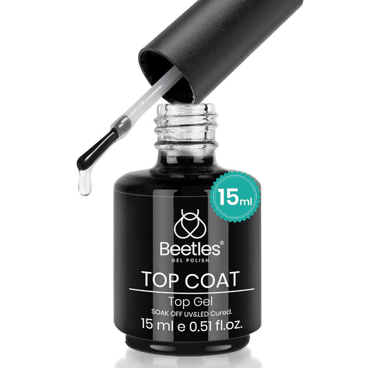 beetles Gel Polish No Wipe Gel Top Coat - Clear Color Top Coat Gel Nail Polish Shine Finish and Long Lasting, Soak Off Nail Lamp, 15ml Fall Gifts for Girls