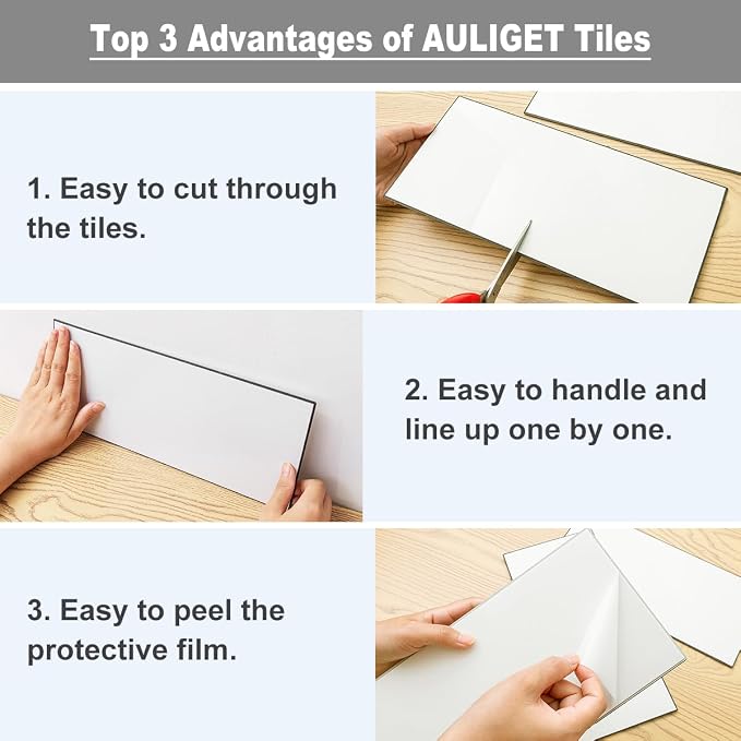 AULIGET 2-Piece Grey Shale Peel and Stick Backsplash Wall Tiles, Laundry Room - Image 7