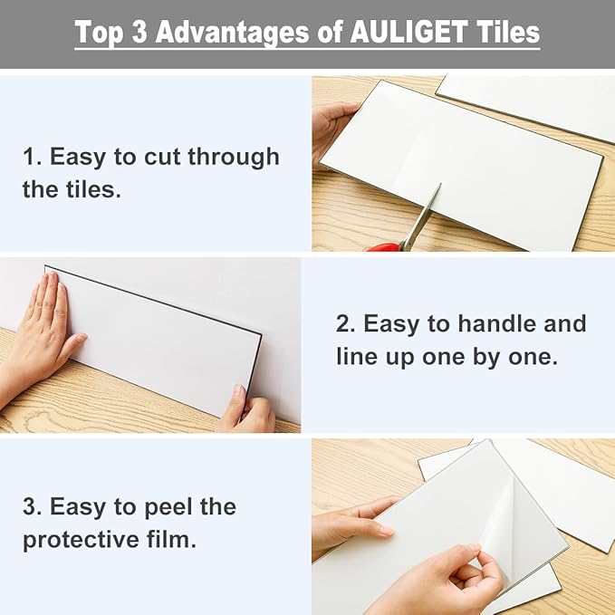AULIGET 20-Piece Light Slate Peel and Stick Backsplash Wall Tiles, Laundry Room - Image 7