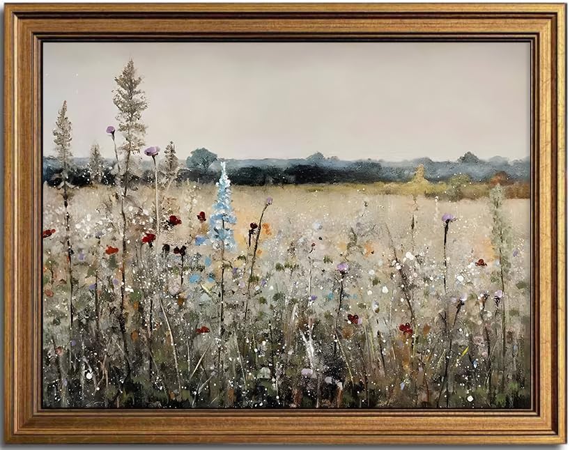 KBKART Gold Framed Canvas Wall Art, Vintage Wildflower Prints by KBKBART