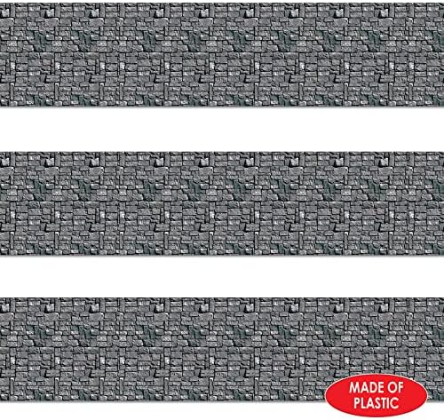 Beistle Stone Wall Backdrop 3-Count – Extra Large 4' x 30' Plastic Medieval - Image 5