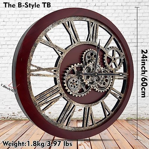 The B-Style Large Wall Clock 24 inch Moving Gear Wall Clock Oversized Vintage - Image 4