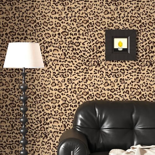 Leopard Peel and Stick Wallpaper Cheetah Contact Paper Brown 17.3''×78.8'' by OSECAGE