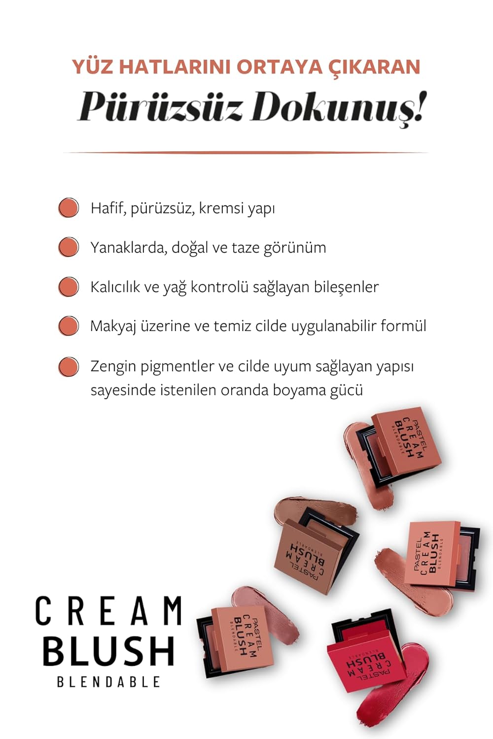 Pastel Cream Blush 46 | Fresh | Healthy & Natural Look | Ligh Weighted Formula | Sebum Control Richly Pigmented | Easily Blendable | Long Lasting | Semi Matte | 0.18 oz.