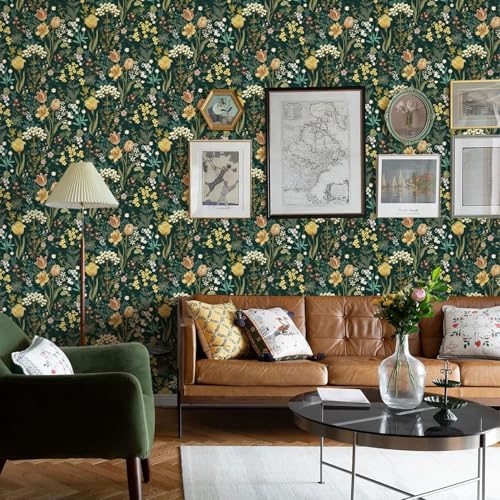 Floral Peel and Stick Wallpaper Boho Vintage Dark Green 118’’17.3’’ - Image 6