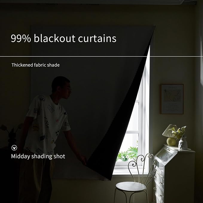 AJAZZ 100% Blackout Stick Curtain Portable Blackout Curtains Adhesive Curtains - Image 2