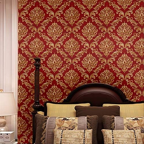 Blooming Wall Red Damasks Flocking Embossed Textured Wallpaper Roll by BloomingWall