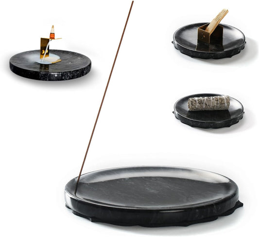 7.1-Inch Marble Incense Holder, Long Incense Holder for Sticks, Large Incense Sticks Holder for Meditation Yoga SPA, Incense Burne for Palo Santo/Sage/Cone/(Black)
