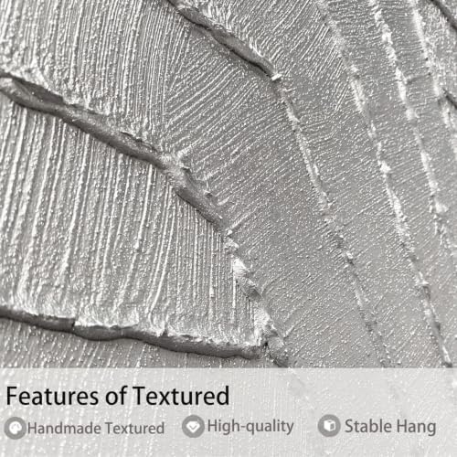 Arjun Hand Painted Wall Art Silver Glossy Grey Canvas Framed Large 40"x20" - Image 3