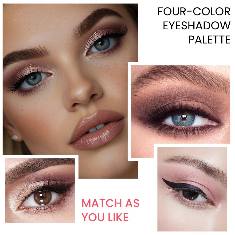 Eyeshadow Quad - Blendable Matte & Shimmer, 4 Shades Nude, Champagne, Gold, Brown, Velvety Pigmented Formula, Long-Lasting, Built-In Mirror, Perfect for Older Women 02#