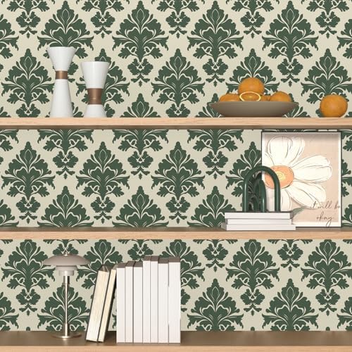 Laatse Vintage Green Floral Botanical Symmetrical Wallpaper 17.5" x 118" - Image 7