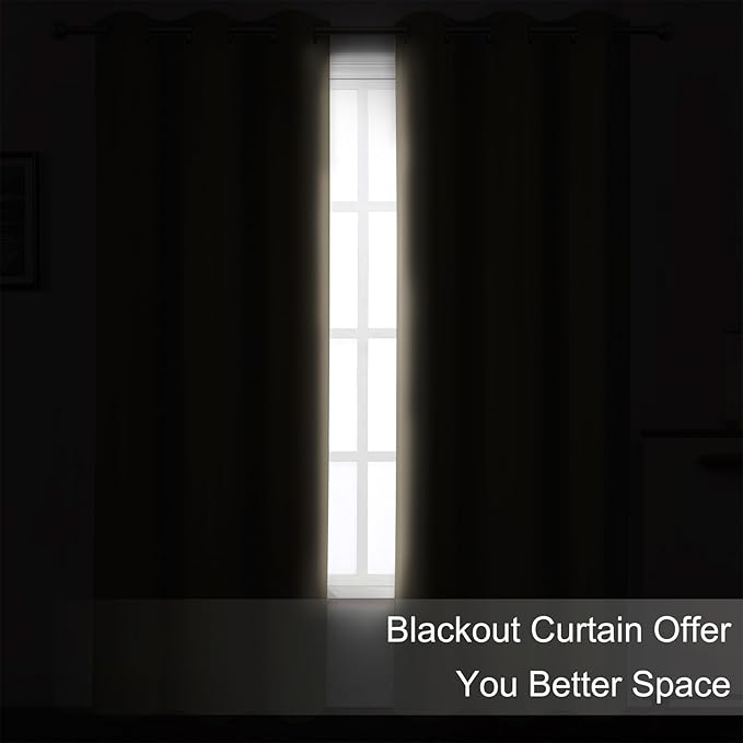 LEMOMO Blackout Curtains 66 x 95 inch/Khaki Curtains Set of 2 Panels/Thermal - Image 3
