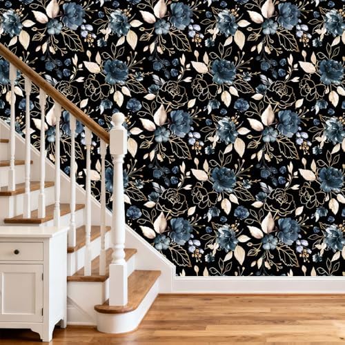 Black Gold Floral Peel and Stick Wallpaper 17.7"x393.3" - Image 4
