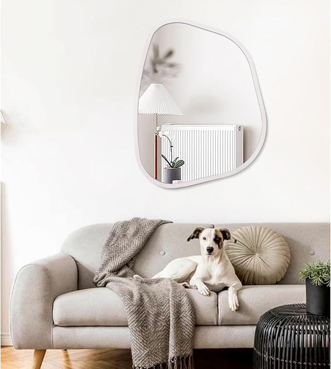 White Irregular Oval Wall Mirror Large 26"x18" Inches Asymmetrical Mirror - Image 3