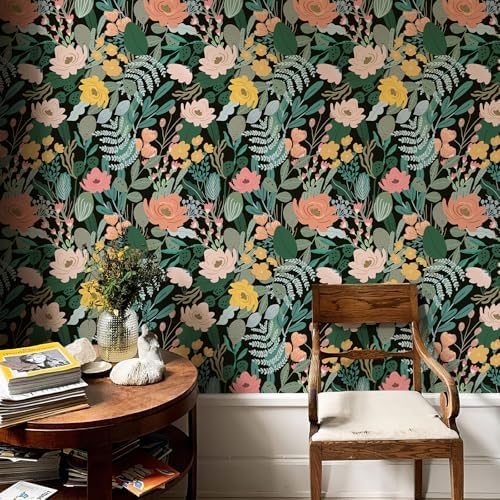 Simon&Siff 17.3'' x 400" Vintage Floral Peel and Stick Wallpaper Green - Image 3